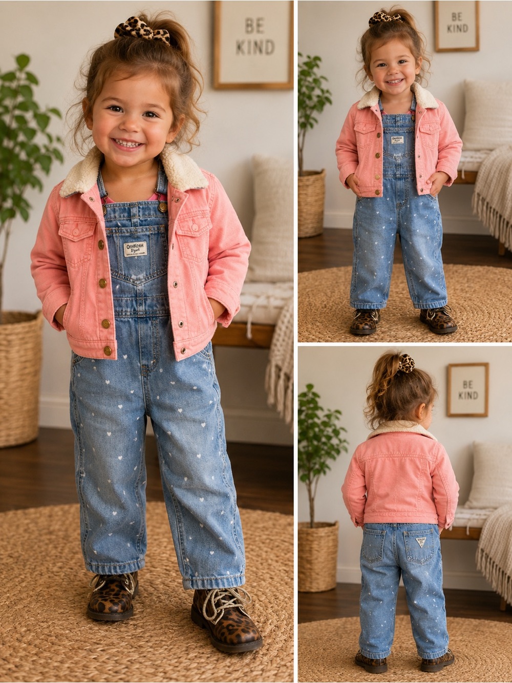 OshKosh B’gosh 2T Outfit Bundle Denim ❤️ Overalls Pink Jacket Sz 7 Leopard Boots